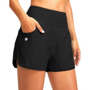 imageG Gradual Womens 35 High Waisted Swim Board Shorts with Pockets Liner Quick Dry Swimsuit Bottoms Bathing Suit for WomenBlack