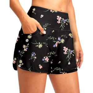 imageG Gradual Womens 35 High Waisted Swim Board Shorts with Pockets Liner Quick Dry Swimsuit Bottoms Bathing Suit for WomenBlack Floral