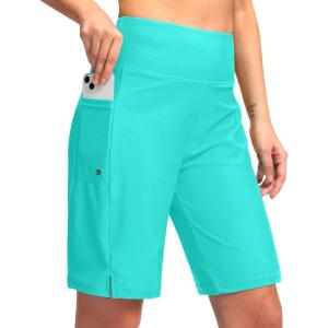 imageG Gradual Womens 9 Long Swim Board Shorts with Pockets High Waisted Knee Length Beach Swimming Shorts for Women with LinerCyan