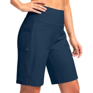 imageG Gradual Womens 9 Long Swim Board Shorts with Pockets High Waisted Knee Length Beach Swimming Shorts for Women with LinerDark Blue
