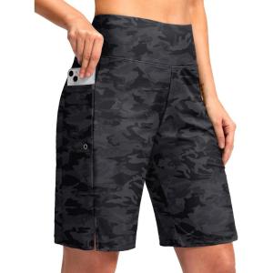 imageG Gradual Womens 9 Long Swim Board Shorts with Pockets High Waisted Knee Length Beach Swimming Shorts for Women with LinerGrey Camo