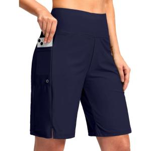 imageG Gradual Womens 9 Long Swim Board Shorts with Pockets High Waisted Knee Length Beach Swimming Shorts for Women with LinerNavy