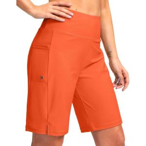 imageG Gradual Womens 9 Long Swim Board Shorts with Pockets High Waisted Knee Length Beach Swimming Shorts for Women with LinerOrange