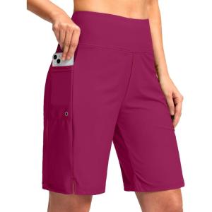 imageG Gradual Womens 9 Long Swim Board Shorts with Pockets High Waisted Knee Length Beach Swimming Shorts for Women with LinerPlum