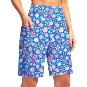 imageG Gradual Womens 9 Long Swim Board Shorts with Pockets High Waisted Knee Length Beach Swimming Shorts for Women with LinerSun Flower