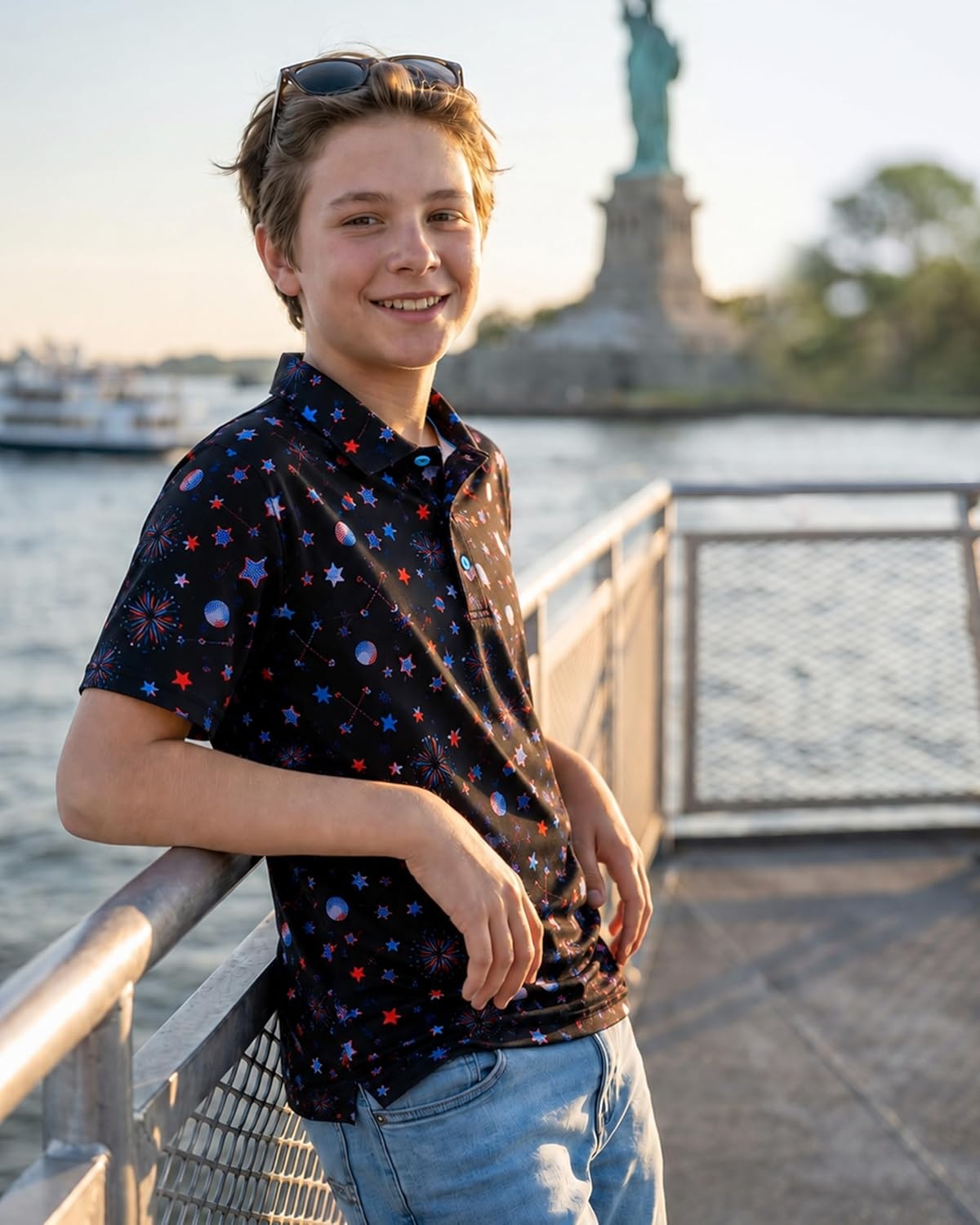 image:imageBoys Polo Shirt Short Sleeve Funny Print Golf Moisture Wicking Collared Casual Athletic Shirts for Youth Performance KidsBlack Pentagram