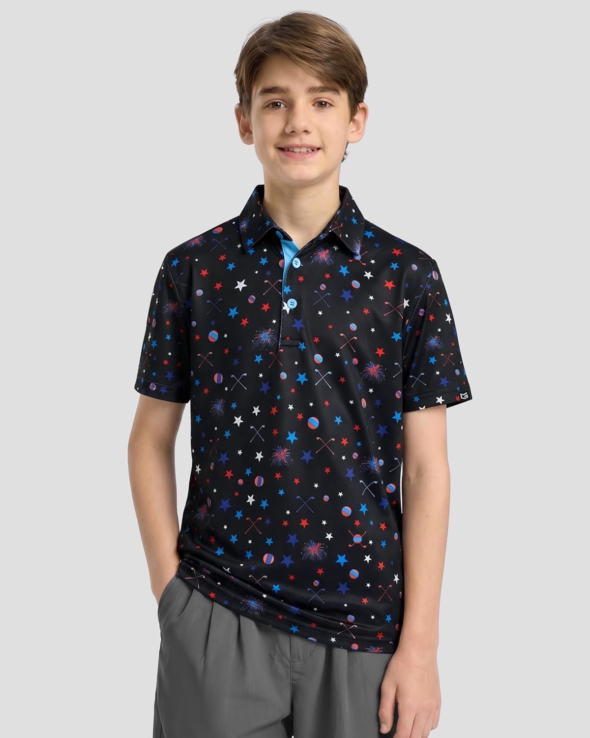 image:imageBoys Polo Shirt Short Sleeve Funny Print Golf Moisture Wicking Collared Casual Athletic Shirts for Youth Performance KidsBlack Pentagram