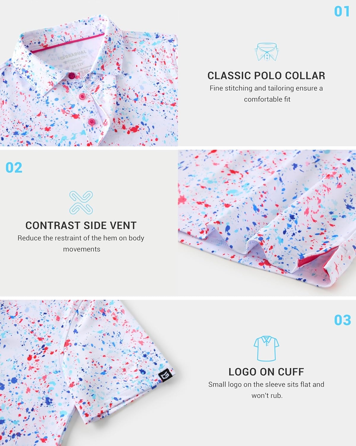 image:imageBoys Polo Shirt Short Sleeve Funny Print Golf Moisture Wicking Collared Casual Athletic Shirts for Youth Performance KidsWhite Colored Dots