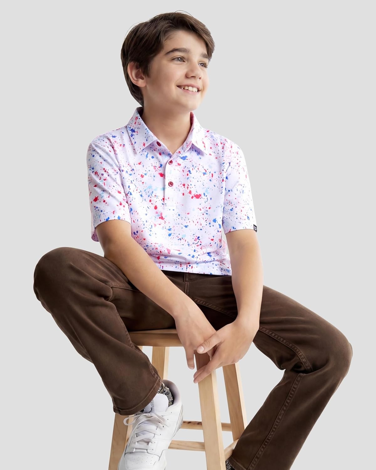image:imageBoys Polo Shirt Short Sleeve Funny Print Golf Moisture Wicking Collared Casual Athletic Shirts for Youth Performance KidsWhite Colored Dots