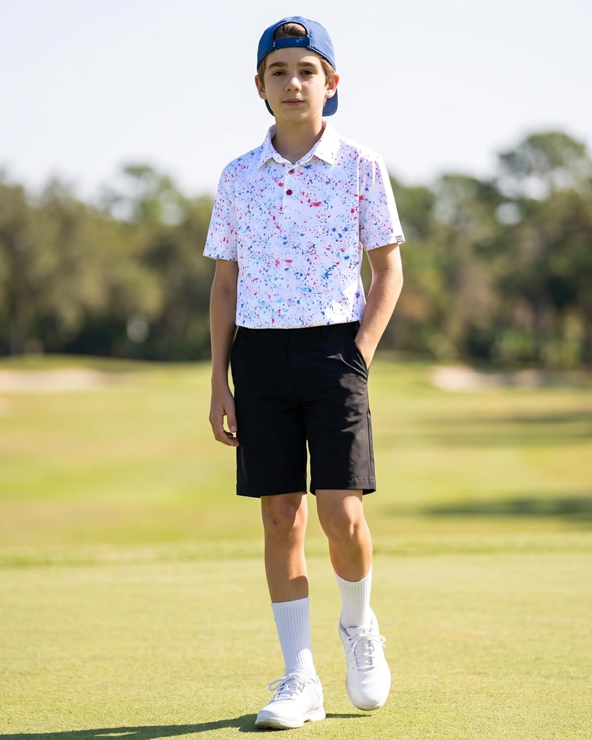 image:imageBoys Polo Shirt Short Sleeve Funny Print Golf Moisture Wicking Collared Casual Athletic Shirts for Youth Performance KidsWhite Colored Dots