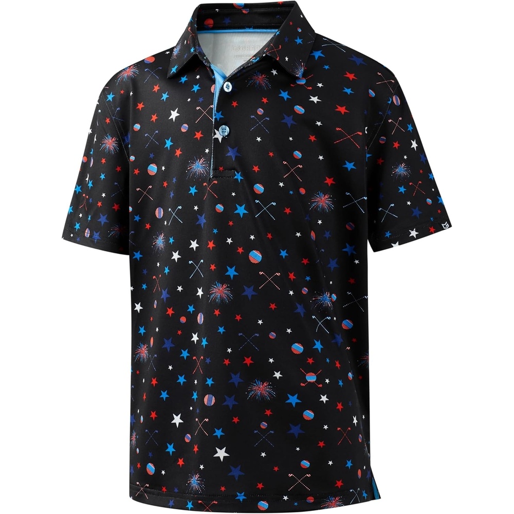 image:imageBoys Polo Shirt Short Sleeve Funny Print Golf Moisture Wicking Collared Casual Athletic Shirts for Youth Performance KidsBlack Pentagram