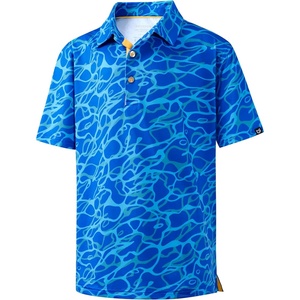 image:imageBoys Polo Shirt Short Sleeve Funny Print Golf Moisture Wicking Collared Casual Athletic Shirts for Youth Performance KidsBlue Sea Wave