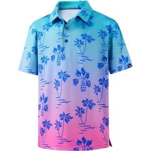 image:imageBoys Polo Shirt Short Sleeve Funny Print Golf Moisture Wicking Collared Casual Athletic Shirts for Youth Performance KidsGradient Coconut Tree
