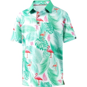 image:imageBoys Polo Shirt Short Sleeve Funny Print Golf Moisture Wicking Collared Casual Athletic Shirts for Youth Performance KidsGreen Flamingo