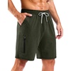 image:imageG Gradual Mens 7 Athletic Sweat Shorts with Zipper Pockets Soft Elastic Waist Lounge Workout Gym Shorts for MenDark Green Heather