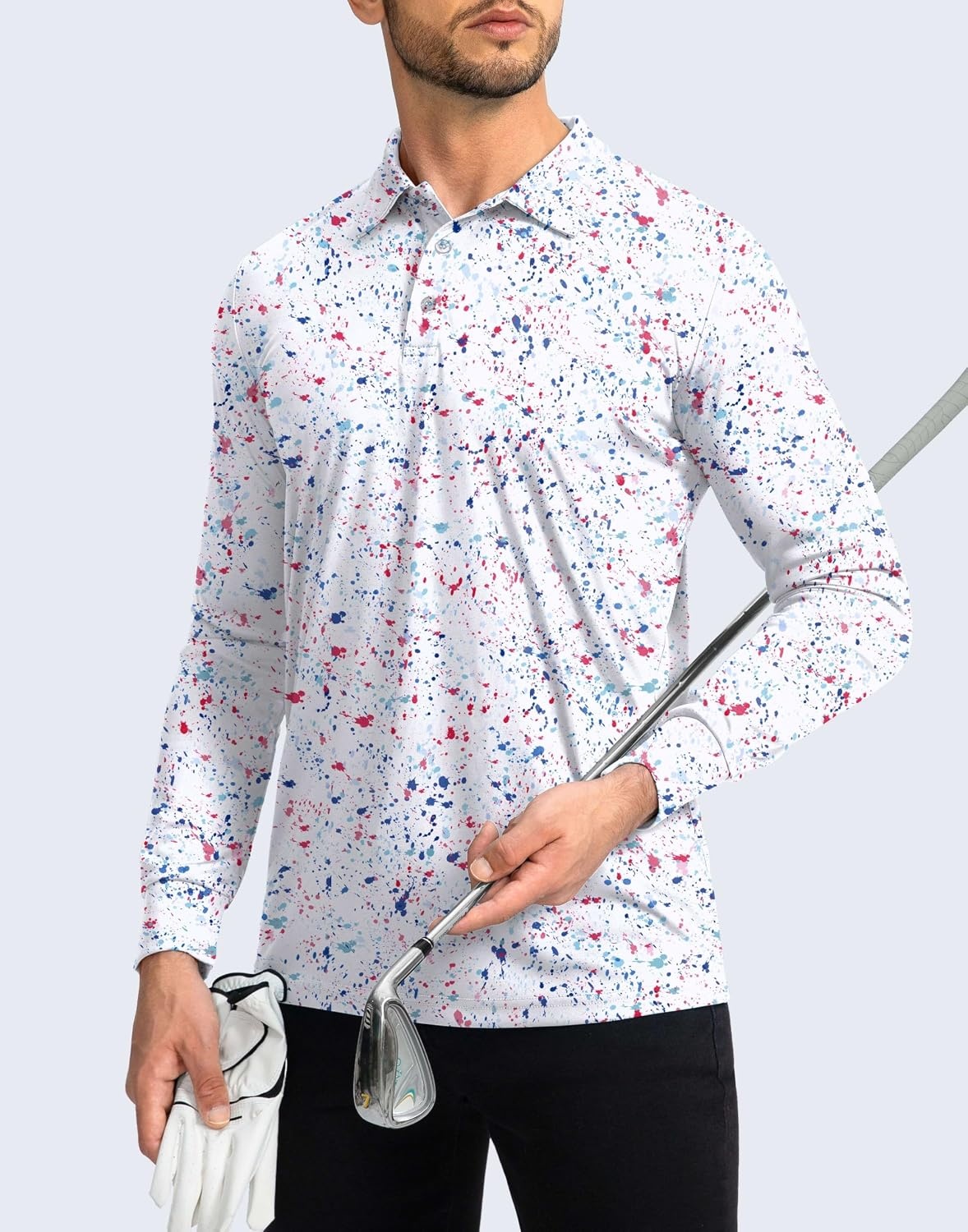 image:imageMens Polo Shirt Long Sleeve Golf Shirts Lightweight UPF 50 Sun Protection Cool Shirts for Men Work Fishing OutdoorWhite Colored Dots