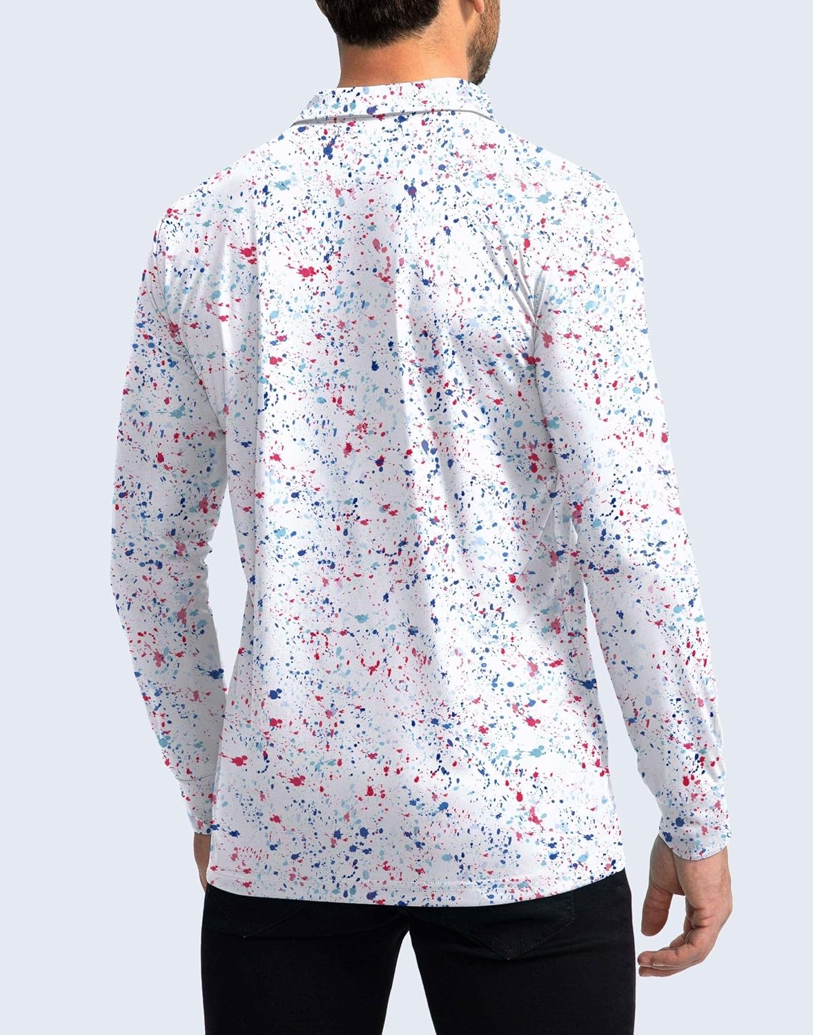 image:imageMens Polo Shirt Long Sleeve Golf Shirts Lightweight UPF 50 Sun Protection Cool Shirts for Men Work Fishing OutdoorWhite Colored Dots