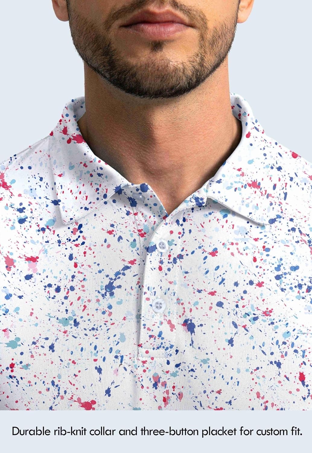 image:imageMens Polo Shirt Long Sleeve Golf Shirts Lightweight UPF 50 Sun Protection Cool Shirts for Men Work Fishing OutdoorWhite Colored Dots