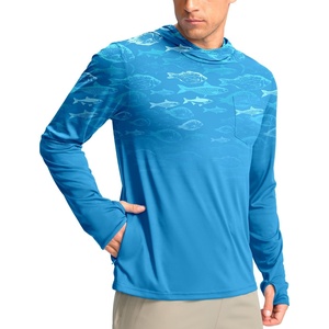 image:imageMens Sun Protection Shirts UPF 50 Long Sleeve Hoodie with 2 Pockets UV SPF Fishing Hiking Rash Guard ShirtsBlue Fish
