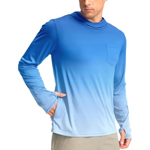 image:imageMens Sun Protection Shirts UPF 50 Long Sleeve Hoodie with 2 Pockets UV SPF Fishing Hiking Rash Guard ShirtsGradient Blue White