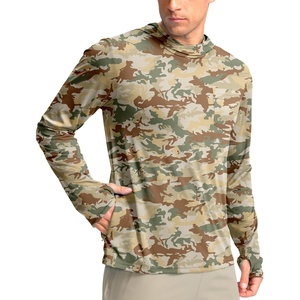 image:imageMens Sun Protection Shirts UPF 50 Long Sleeve Hoodie with 2 Pockets UV SPF Fishing Hiking Rash Guard ShirtsOlivine Brown Camo