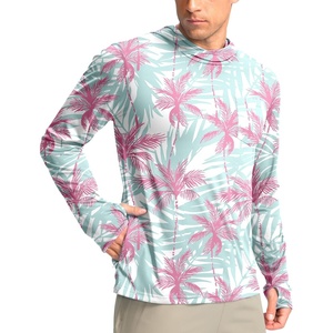 image:imageMens Sun Protection Shirts UPF 50 Long Sleeve Hoodie with 2 Pockets UV SPF Fishing Hiking Rash Guard ShirtsPink Coconut Tree