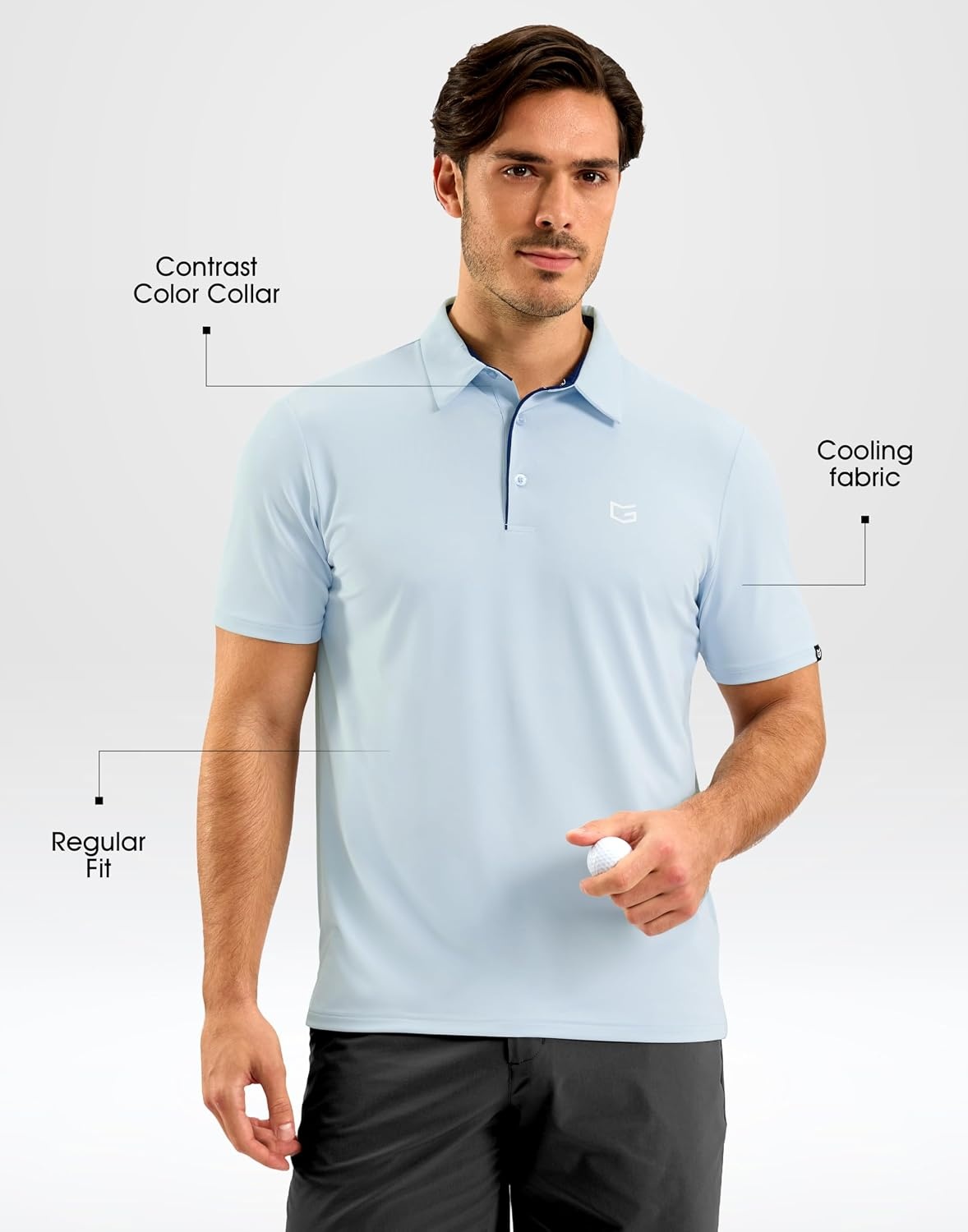 image:imageMens Golf Shirt Dry Fit Short Sleeve Polos Athletic Polo Shirts for Men  Moisture Wicking CoolTouch 4Way Stretch UPF50 Contrast Collar Tagless Comfort for Tennis Pickleball Active CasualLight Blue
