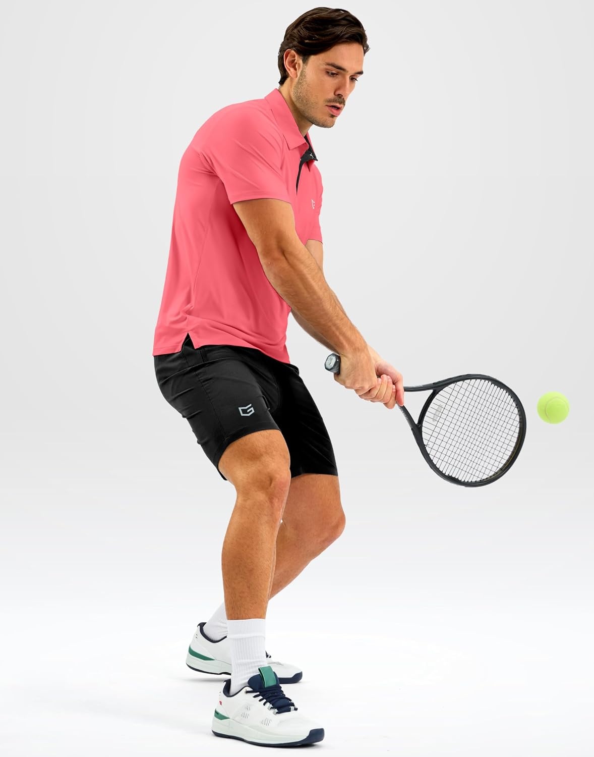 image:imageMens Golf Shirt Dry Fit Short Sleeve Polos Athletic Polo Shirts for Men  Moisture Wicking CoolTouch 4Way Stretch UPF50 Contrast Collar Tagless Comfort for Tennis Pickleball Active CasualPink