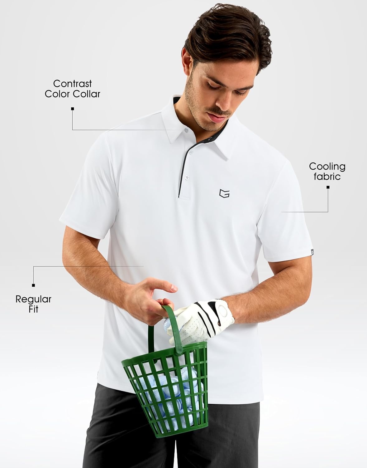 image:imageMens Golf Shirt Dry Fit Short Sleeve Polos Athletic Polo Shirts for Men  Moisture Wicking CoolTouch 4Way Stretch UPF50 Contrast Collar Tagless Comfort for Tennis Pickleball Active CasualWhite