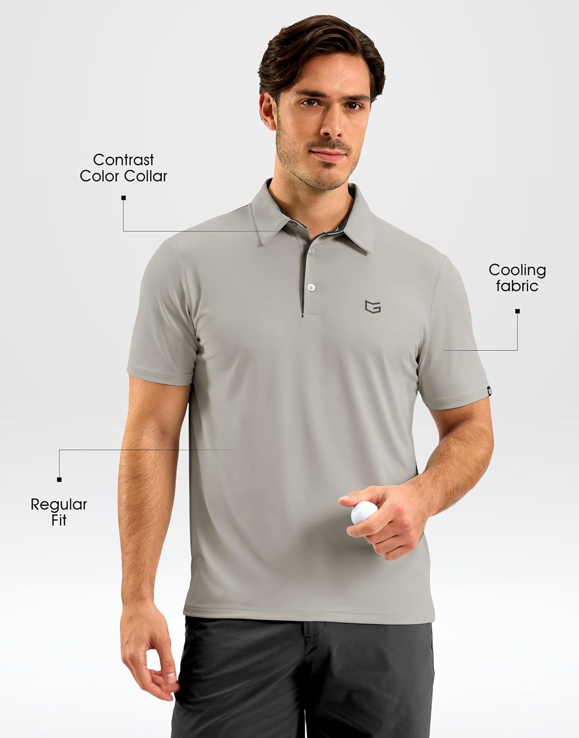 image:imageMens Golf Shirt Dry Fit Short Sleeve Polos Athletic Polo Shirts for Men  Moisture Wicking CoolTouch 4Way Stretch UPF50 Contrast Collar Tagless Comfort for Tennis Pickleball Active CasualWarm Ash Grey