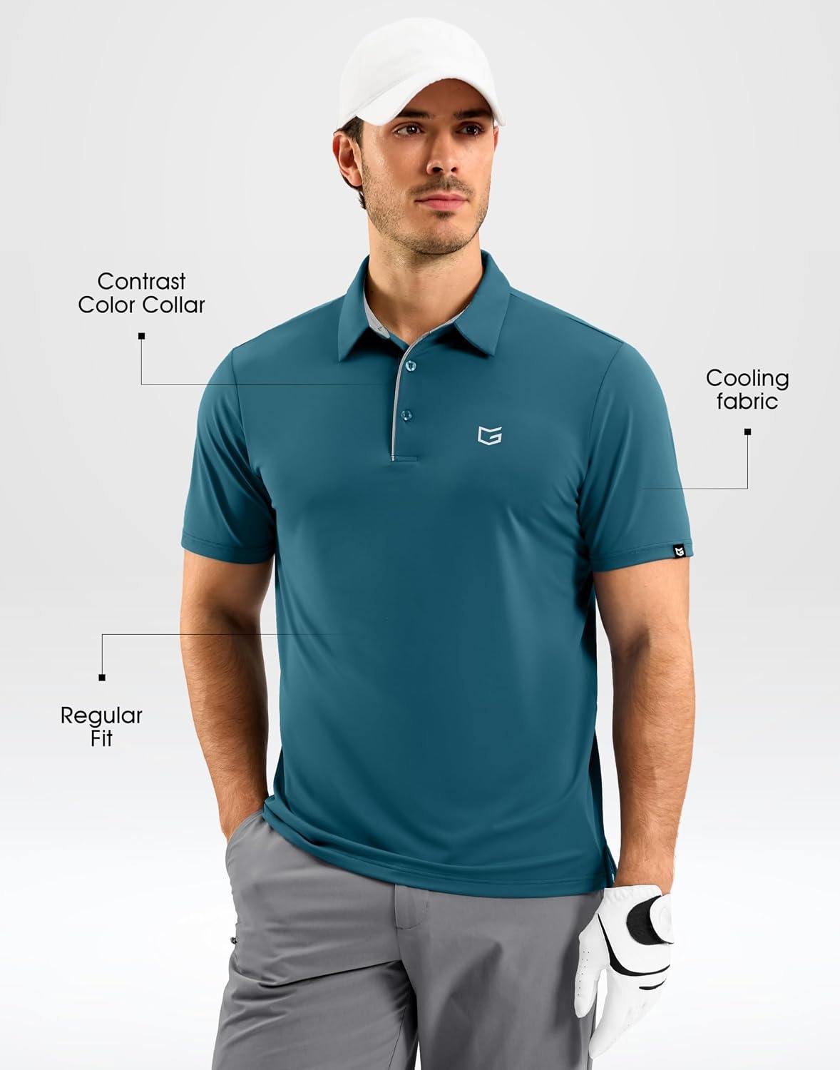 image:imageMens Golf Shirt Dry Fit Short Sleeve Polos Athletic Polo Shirts for Men  Moisture Wicking CoolTouch 4Way Stretch UPF50 Contrast Collar Tagless Comfort for Tennis Pickleball Active CasualTeal