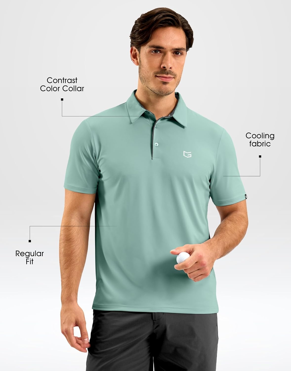 image:imageMens Golf Shirt Dry Fit Short Sleeve Polos Athletic Polo Shirts for Men  Moisture Wicking CoolTouch 4Way Stretch UPF50 Contrast Collar Tagless Comfort for Tennis Pickleball Active CasualJasmine Green