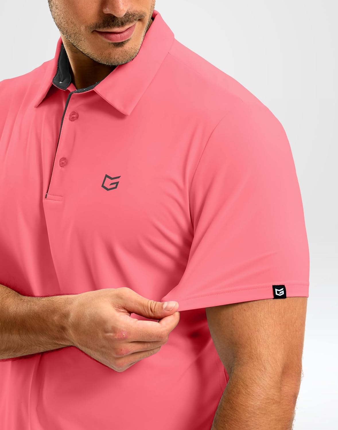 image:imageMens Golf Shirt Dry Fit Short Sleeve Polos Athletic Polo Shirts for Men  Moisture Wicking CoolTouch 4Way Stretch UPF50 Contrast Collar Tagless Comfort for Tennis Pickleball Active CasualPink