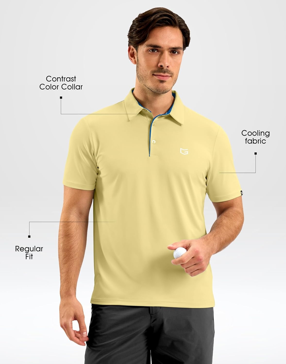 image:imageMens Golf Shirt Dry Fit Short Sleeve Polos Athletic Polo Shirts for Men  Moisture Wicking CoolTouch 4Way Stretch UPF50 Contrast Collar Tagless Comfort for Tennis Pickleball Active CasualLight Yellow
