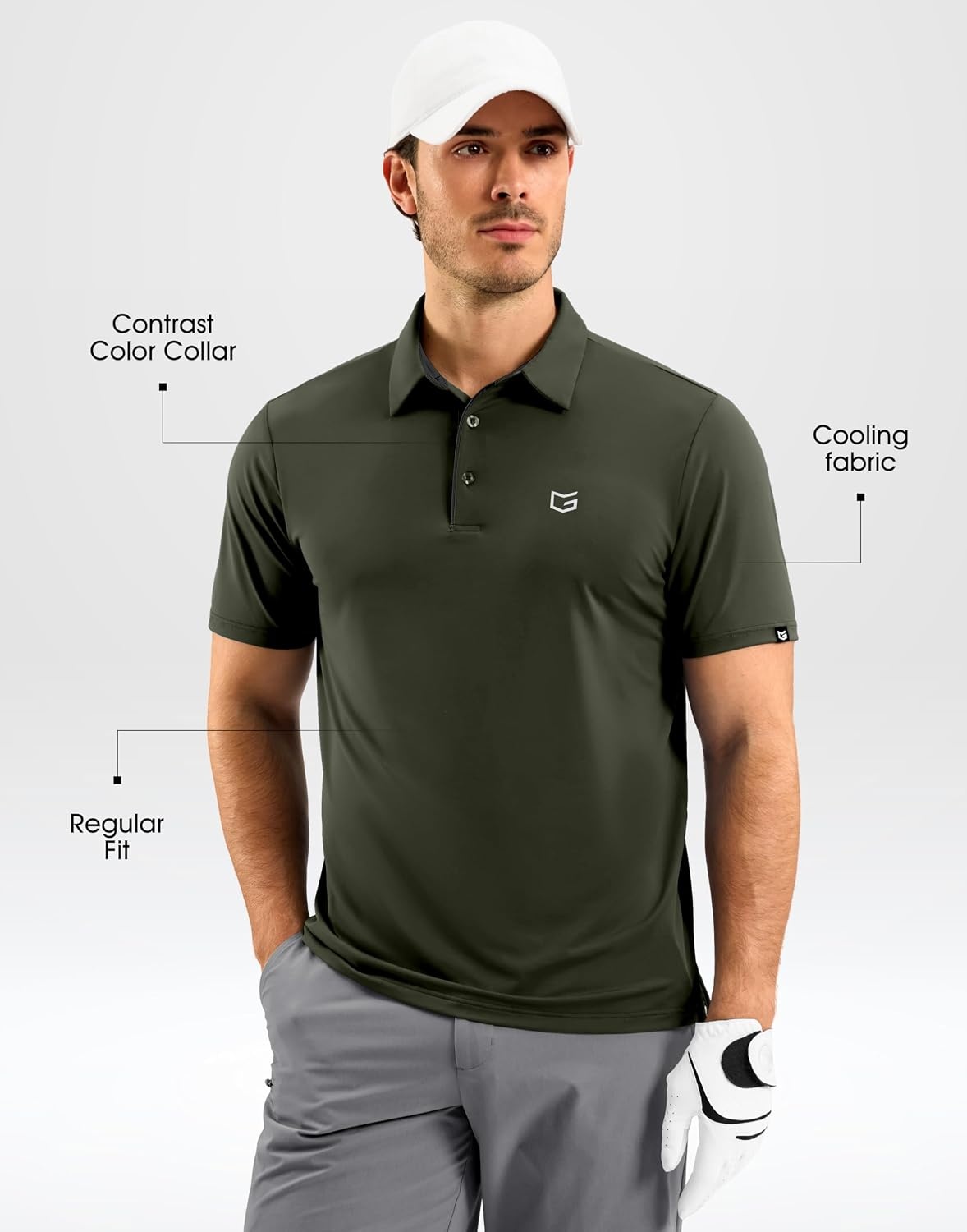 image:imageMens Golf Shirt Dry Fit Short Sleeve Polos Athletic Polo Shirts for Men  Moisture Wicking CoolTouch 4Way Stretch UPF50 Contrast Collar Tagless Comfort for Tennis Pickleball Active CasualArmy Green