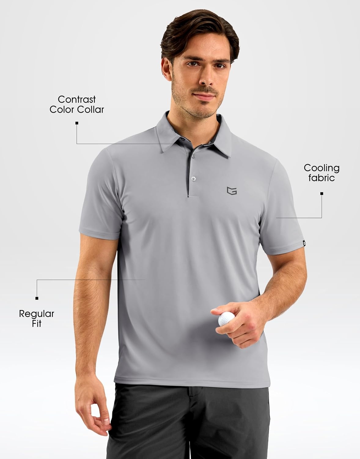 image:imageMens Golf Shirt Dry Fit Short Sleeve Polos Athletic Polo Shirts for Men  Moisture Wicking CoolTouch 4Way Stretch UPF50 Contrast Collar Tagless Comfort for Tennis Pickleball Active CasualLight Grey