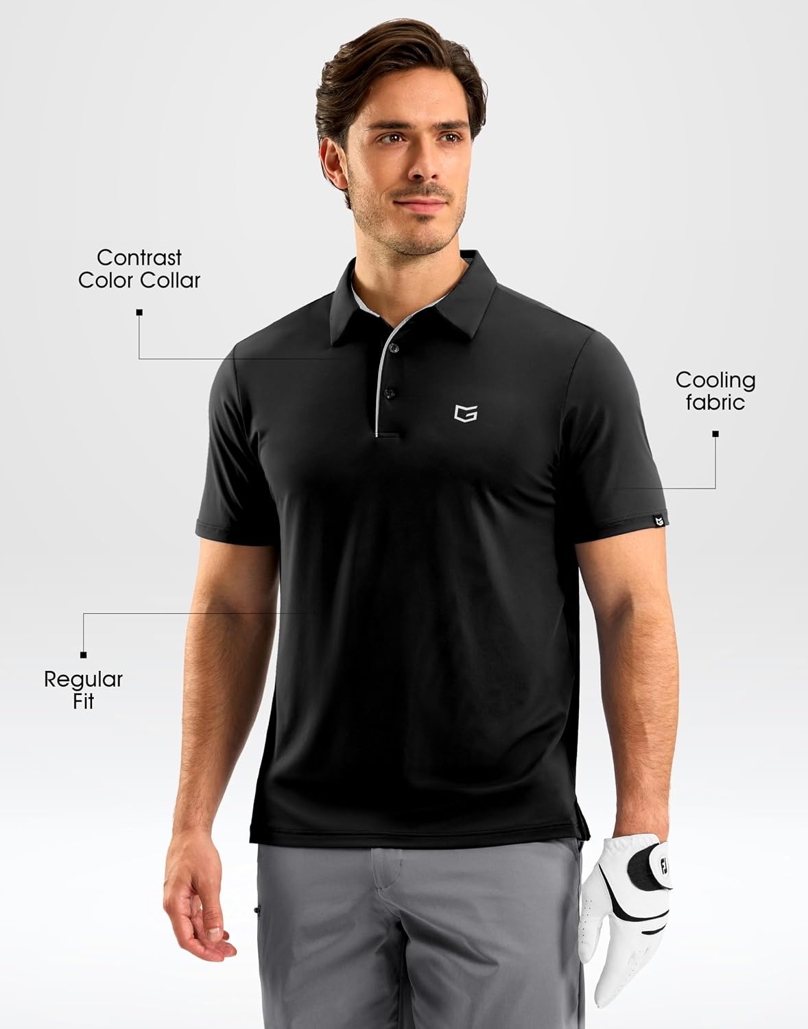 image:imageMens Golf Shirt Dry Fit Short Sleeve Polos Athletic Polo Shirts for Men  Moisture Wicking CoolTouch 4Way Stretch UPF50 Contrast Collar Tagless Comfort for Tennis Pickleball Active CasualBlack