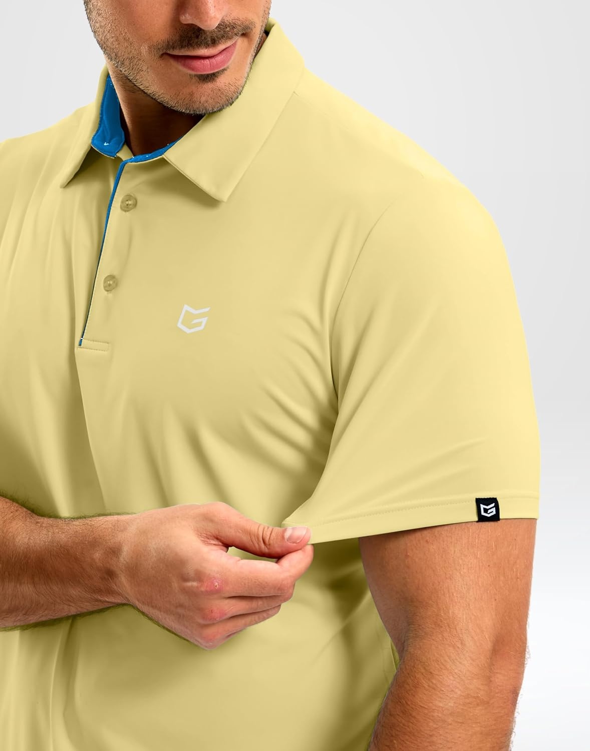 image:imageMens Golf Shirt Dry Fit Short Sleeve Polos Athletic Polo Shirts for Men  Moisture Wicking CoolTouch 4Way Stretch UPF50 Contrast Collar Tagless Comfort for Tennis Pickleball Active CasualLight Yellow
