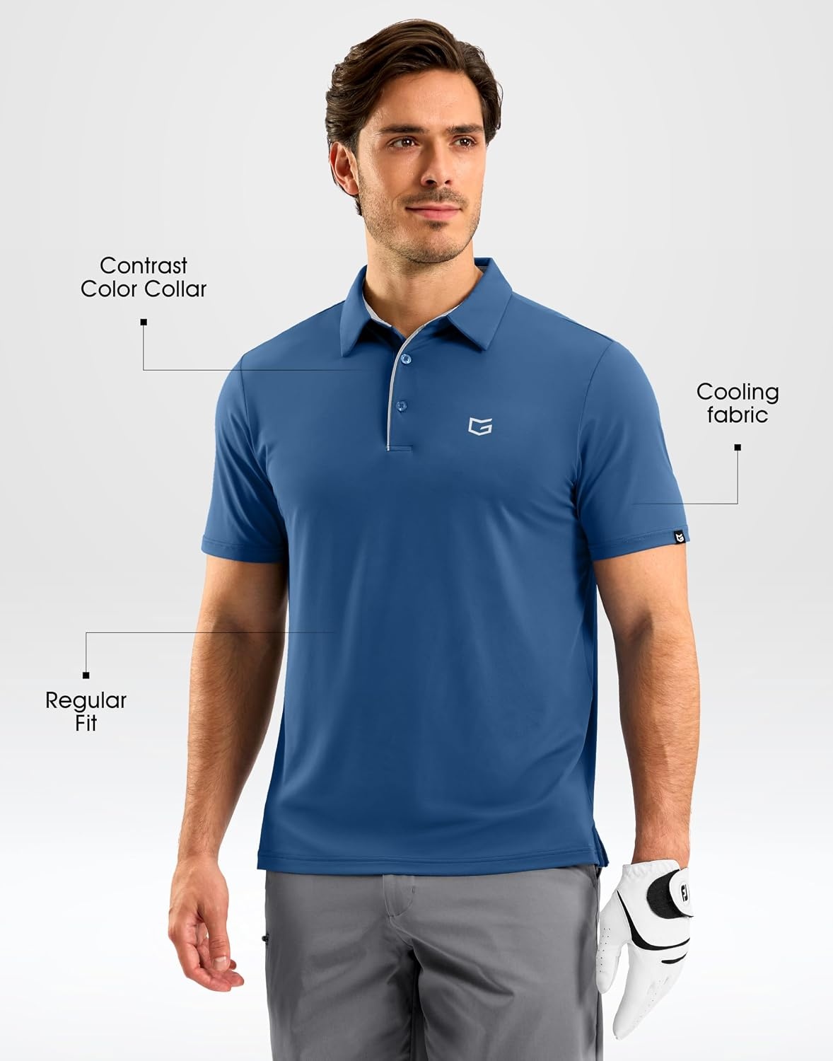 image:imageMens Golf Shirt Dry Fit Short Sleeve Polos Athletic Polo Shirts for Men  Moisture Wicking CoolTouch 4Way Stretch UPF50 Contrast Collar Tagless Comfort for Tennis Pickleball Active CasualIndigo