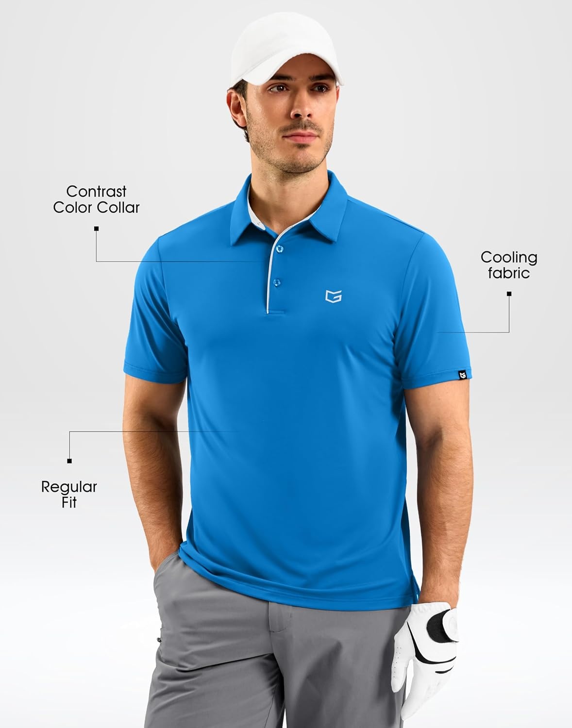image:imageMens Golf Shirt Dry Fit Short Sleeve Polos Athletic Polo Shirts for Men  Moisture Wicking CoolTouch 4Way Stretch UPF50 Contrast Collar Tagless Comfort for Tennis Pickleball Active CasualSky Blue