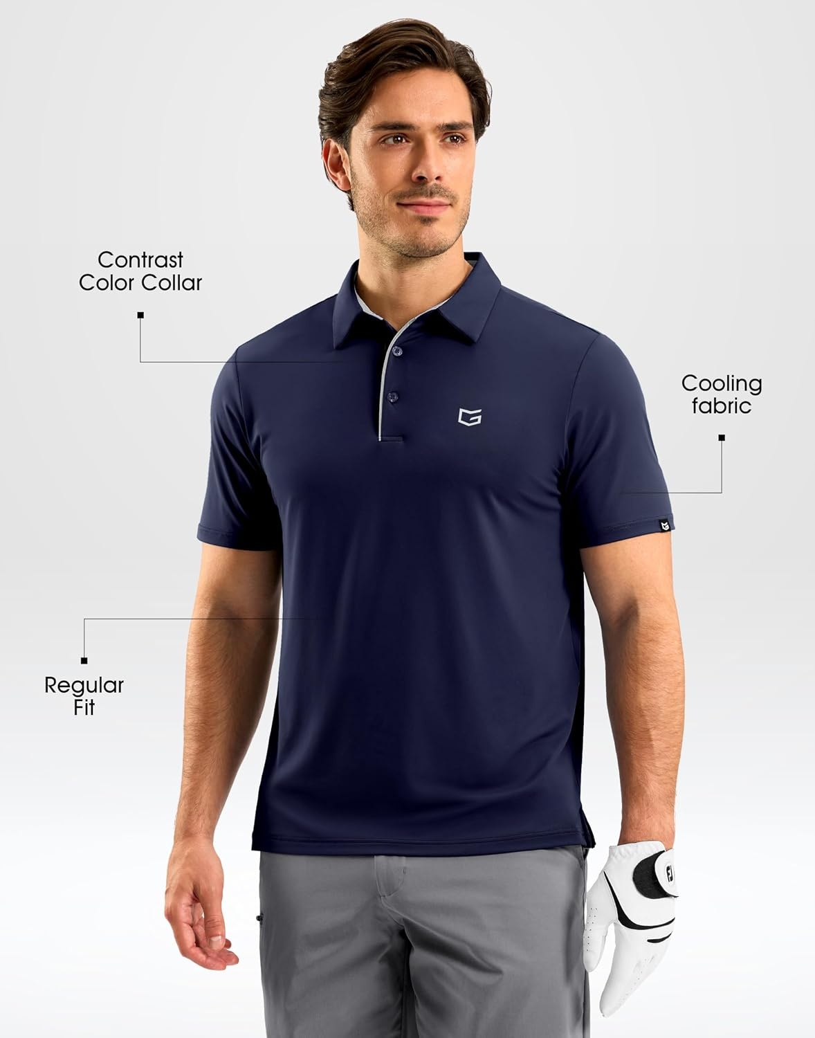 image:imageMens Golf Shirt Dry Fit Short Sleeve Polos Athletic Polo Shirts for Men  Moisture Wicking CoolTouch 4Way Stretch UPF50 Contrast Collar Tagless Comfort for Tennis Pickleball Active CasualNavy