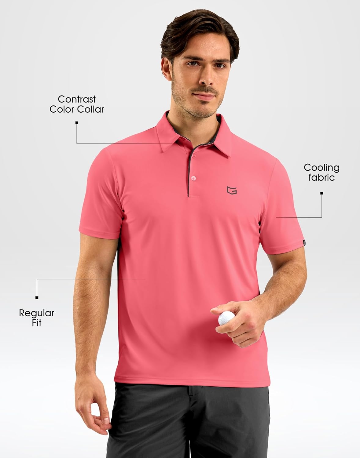 image:imageMens Golf Shirt Dry Fit Short Sleeve Polos Athletic Polo Shirts for Men  Moisture Wicking CoolTouch 4Way Stretch UPF50 Contrast Collar Tagless Comfort for Tennis Pickleball Active CasualPink