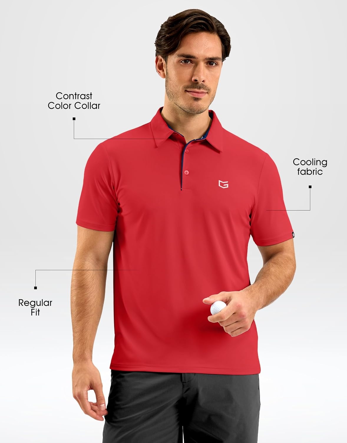 image:imageMens Golf Shirt Dry Fit Short Sleeve Polos Athletic Polo Shirts for Men  Moisture Wicking CoolTouch 4Way Stretch UPF50 Contrast Collar Tagless Comfort for Tennis Pickleball Active CasualRed