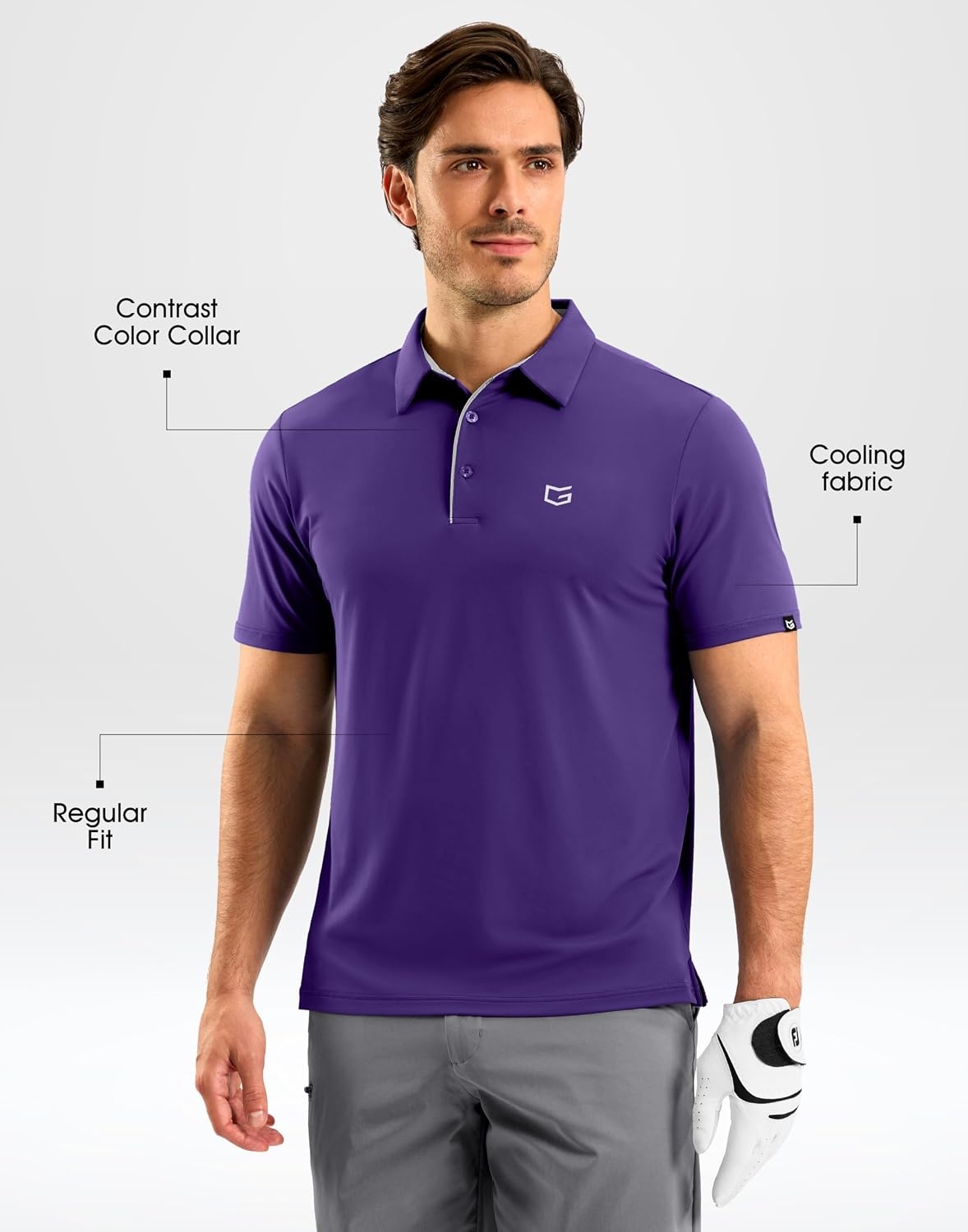 image:imageMens Golf Shirt Dry Fit Short Sleeve Polos Athletic Polo Shirts for Men  Moisture Wicking CoolTouch 4Way Stretch UPF50 Contrast Collar Tagless Comfort for Tennis Pickleball Active CasualPurple