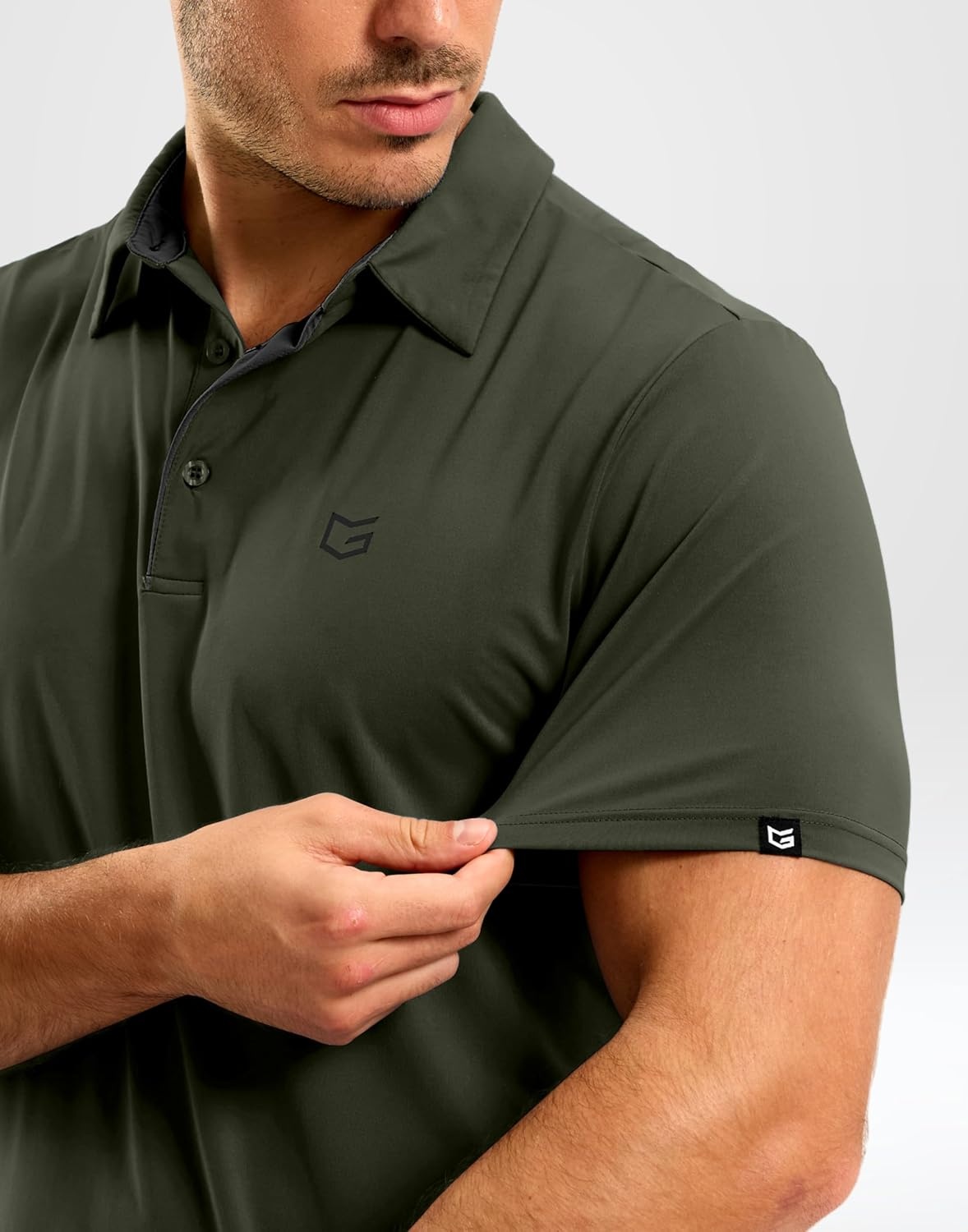 image:imageMens Golf Shirt Dry Fit Short Sleeve Polos Athletic Polo Shirts for Men  Moisture Wicking CoolTouch 4Way Stretch UPF50 Contrast Collar Tagless Comfort for Tennis Pickleball Active CasualArmy Green