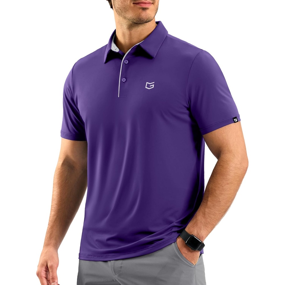 image:imageMens Golf Shirt Dry Fit Short Sleeve Polos Athletic Polo Shirts for Men  Moisture Wicking CoolTouch 4Way Stretch UPF50 Contrast Collar Tagless Comfort for Tennis Pickleball Active CasualPurple