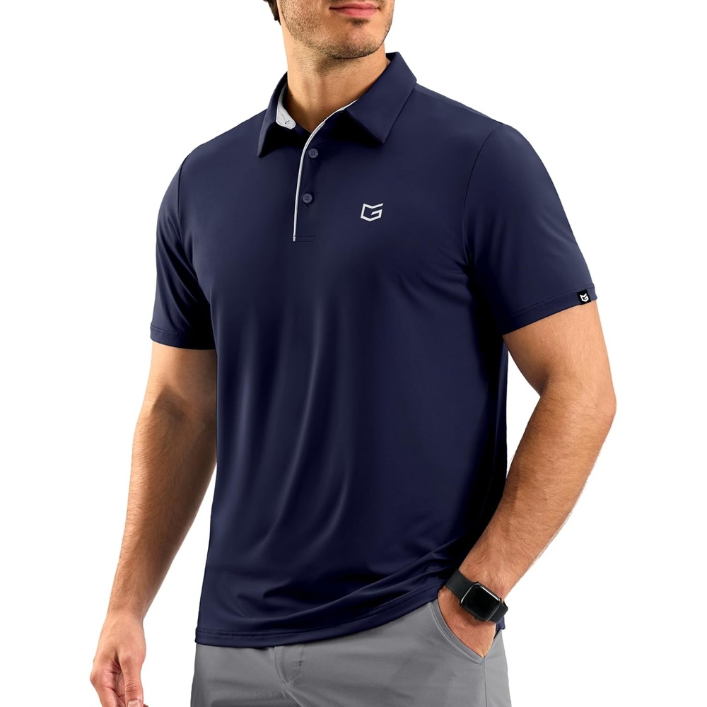 image:imageMens Golf Shirt Dry Fit Short Sleeve Polos Athletic Polo Shirts for Men  Moisture Wicking CoolTouch 4Way Stretch UPF50 Contrast Collar Tagless Comfort for Tennis Pickleball Active CasualNavy