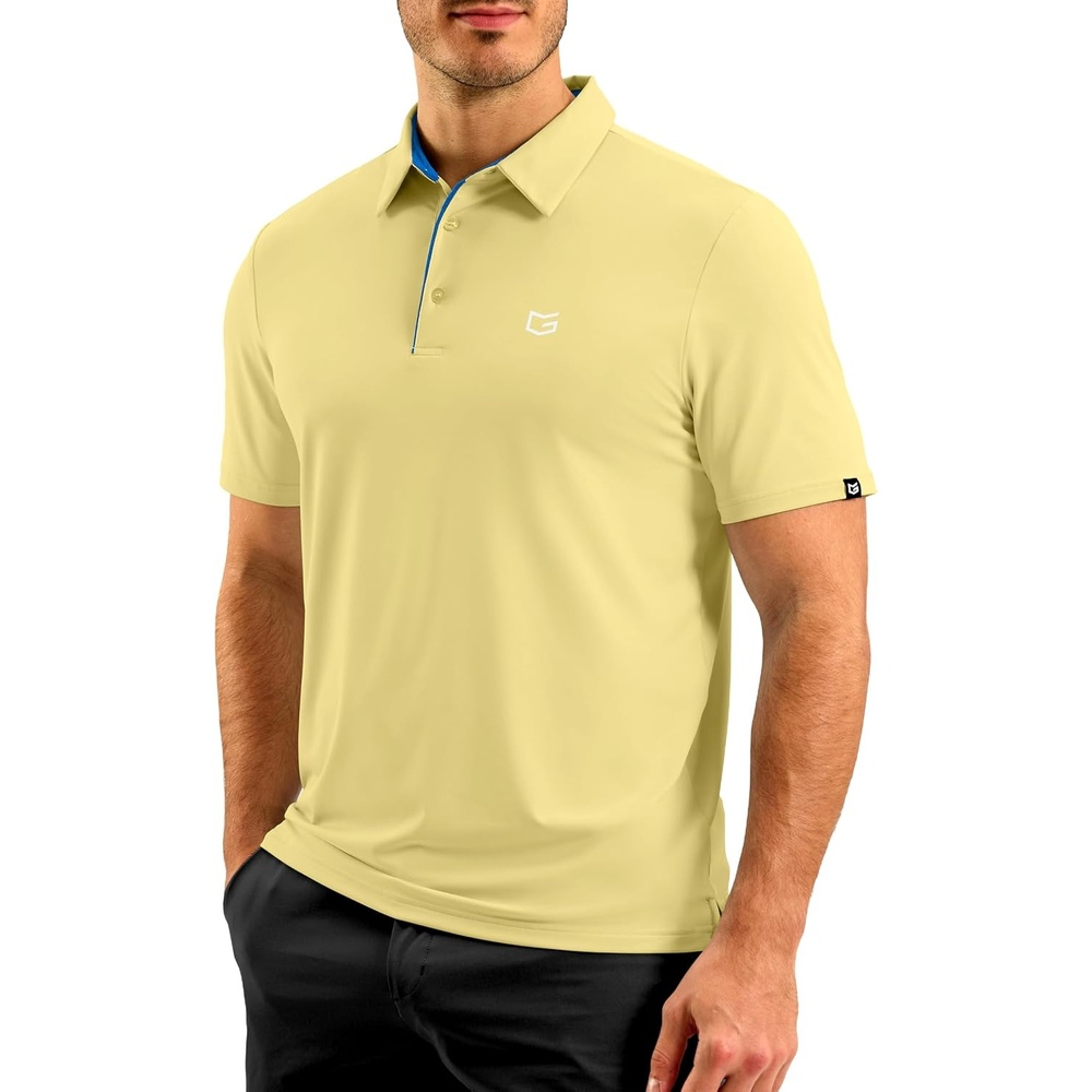 image:imageMens Golf Shirt Dry Fit Short Sleeve Polos Athletic Polo Shirts for Men  Moisture Wicking CoolTouch 4Way Stretch UPF50 Contrast Collar Tagless Comfort for Tennis Pickleball Active CasualLight Yellow