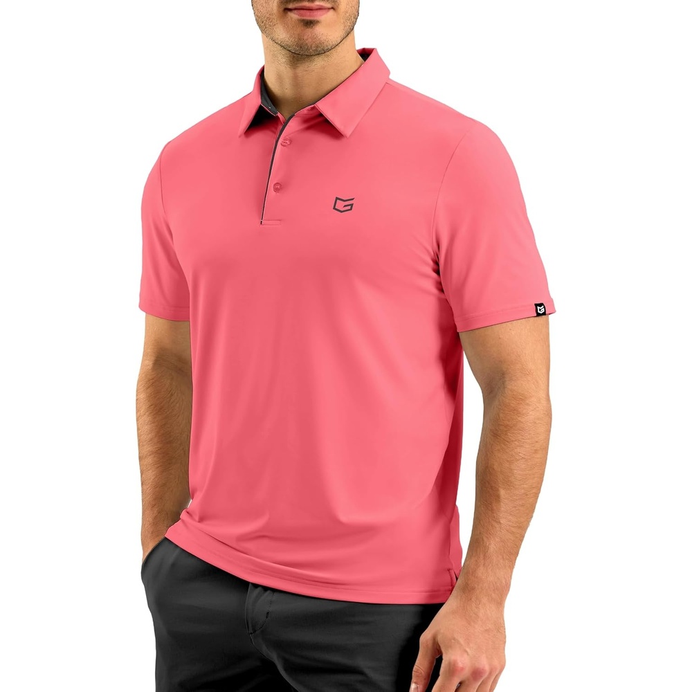 image:imageMens Golf Shirt Dry Fit Short Sleeve Polos Athletic Polo Shirts for Men  Moisture Wicking CoolTouch 4Way Stretch UPF50 Contrast Collar Tagless Comfort for Tennis Pickleball Active CasualPink