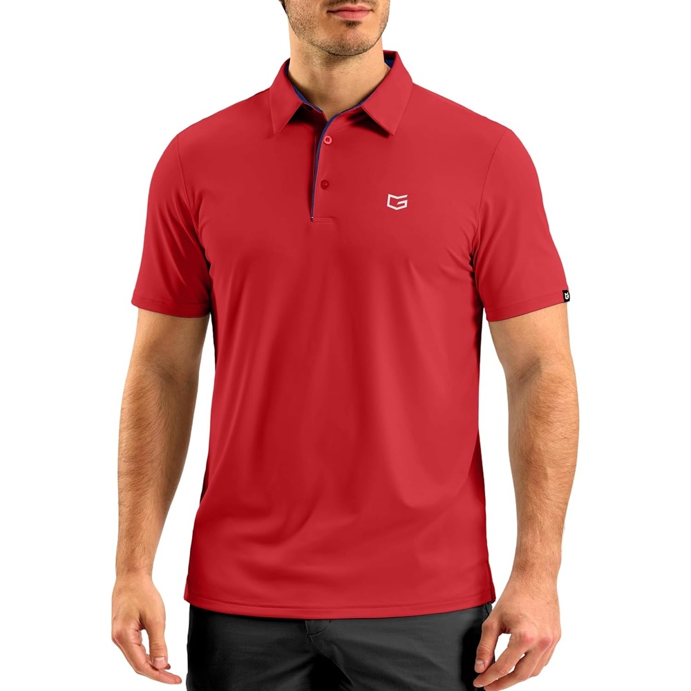 image:imageMens Golf Shirt Dry Fit Short Sleeve Polos Athletic Polo Shirts for Men  Moisture Wicking CoolTouch 4Way Stretch UPF50 Contrast Collar Tagless Comfort for Tennis Pickleball Active CasualRed